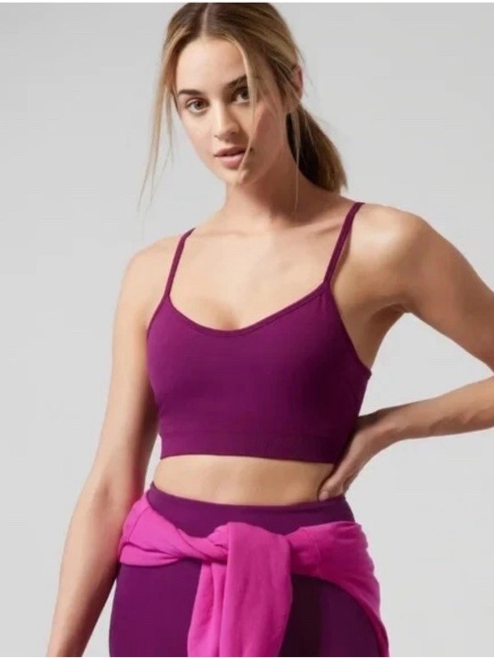 ATHLETA Renew Sports Bra Fuchsia Seamless Light Impact Bralette Large Purple